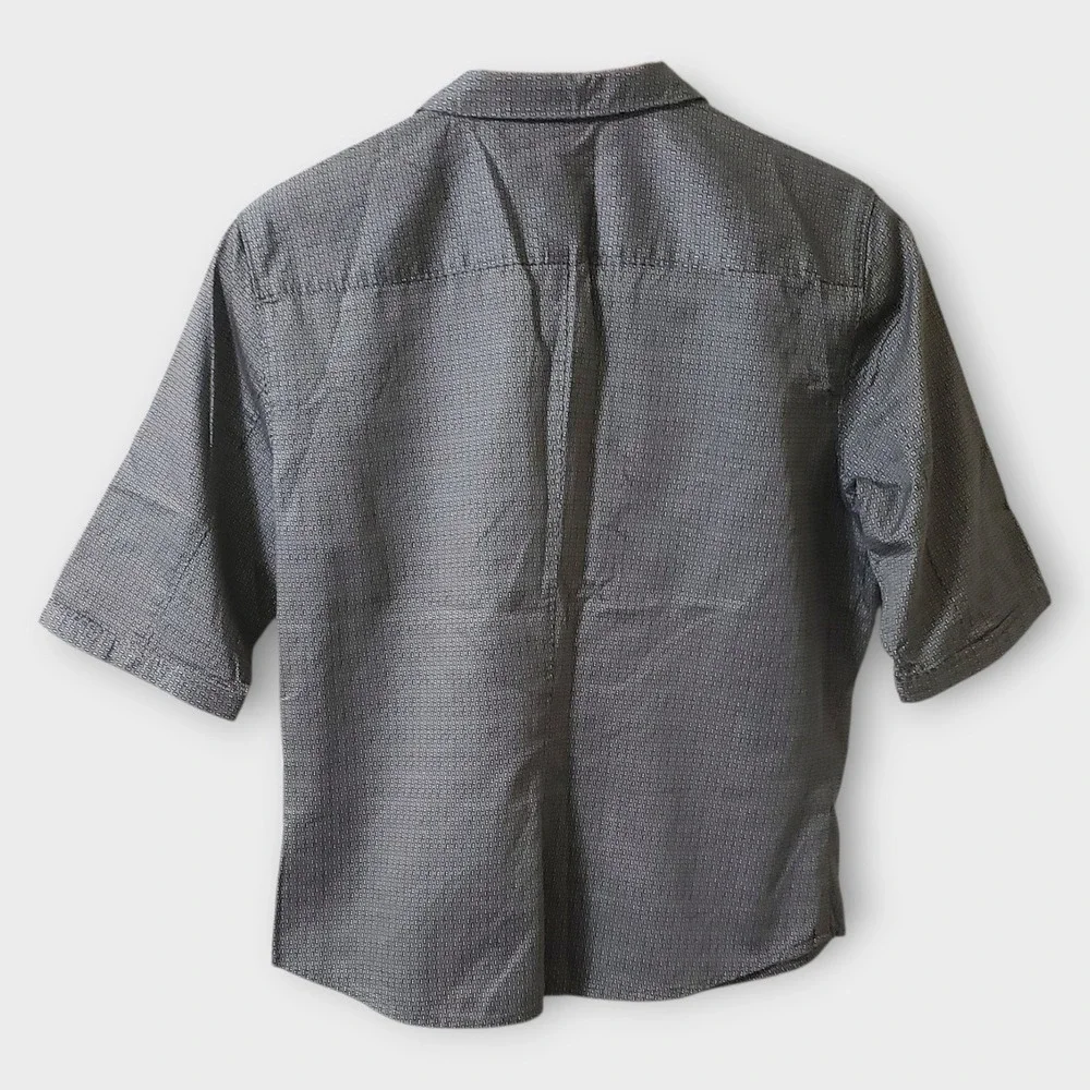 J. Crew Womens Geometric Micro-Print Short Sleeve Button Down Shirt Grey Sz 8
